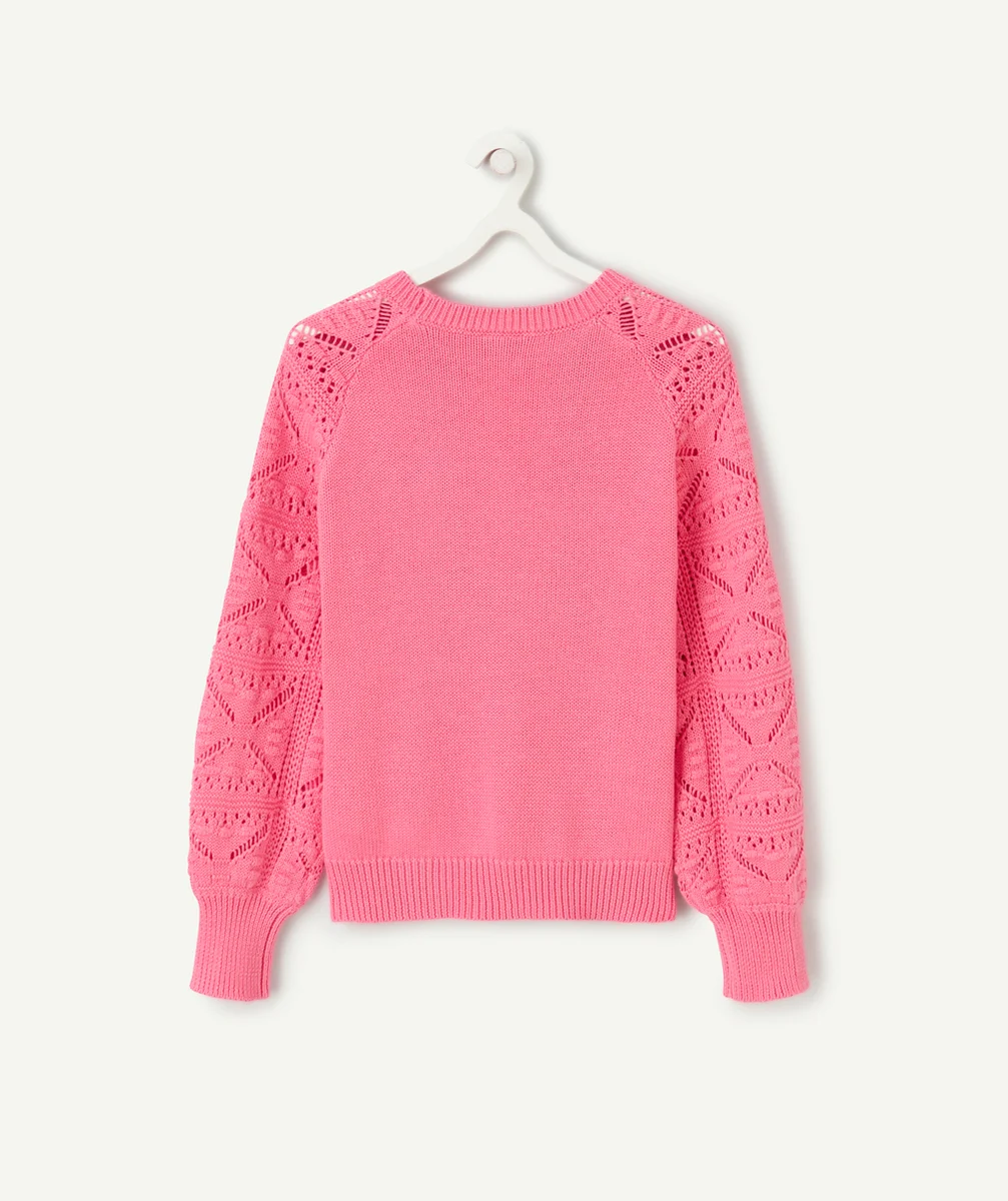PULL EN CROCHET FILLE EN COTON BIO ROSE