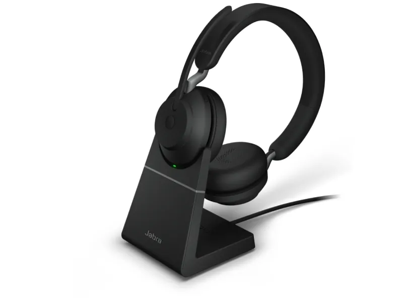Jabra Evolve2 65 MS Stereo - Headset - på øret - Bluetooth - trådløs - USB-A - støjisolerende - sort - med opladningsstander - Certified for Microsoft Teams