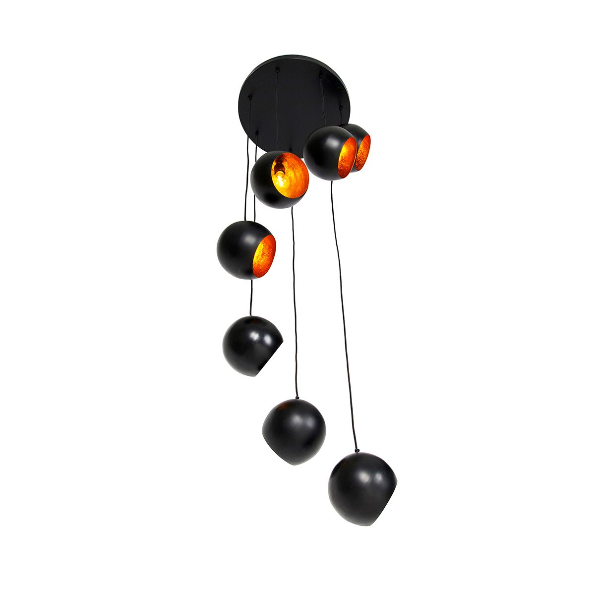 Hanglamp zwart met gouden binnenkant 7-lichts - Crooked Cluster