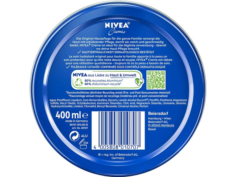 NIVEA Körperpflege Creme Dose 400 ml Unübertroffene Hautpflege für jeden Hauttyp