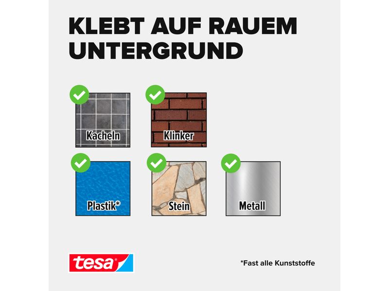 tesa Montageband Powerbond Outdoor ohne Bohren - 1.5m x 19 Doppelseitiges Montageband, Aussenbereich, Wasserfest, stark, UV-beständig