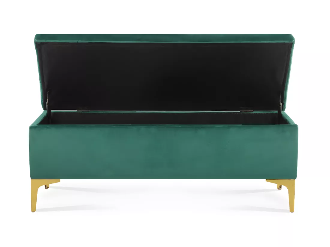 Banquette Coffre Chloé velours Vert pieds or