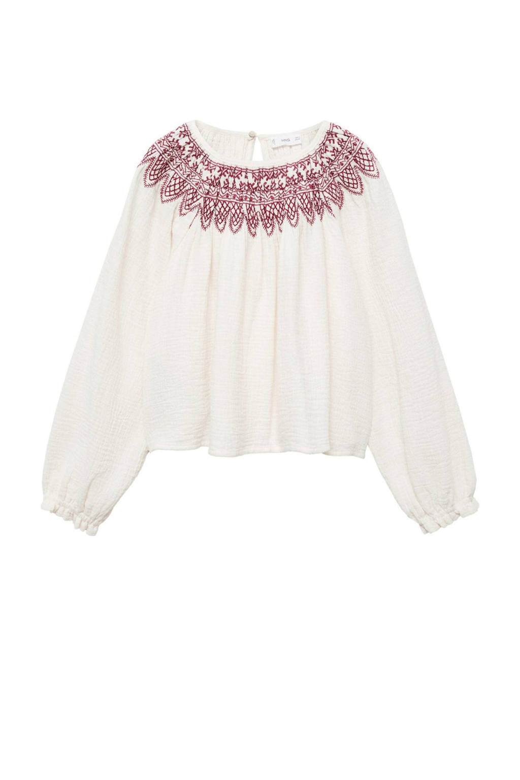 Mango Kids top met borduursels lichtbeige/rood