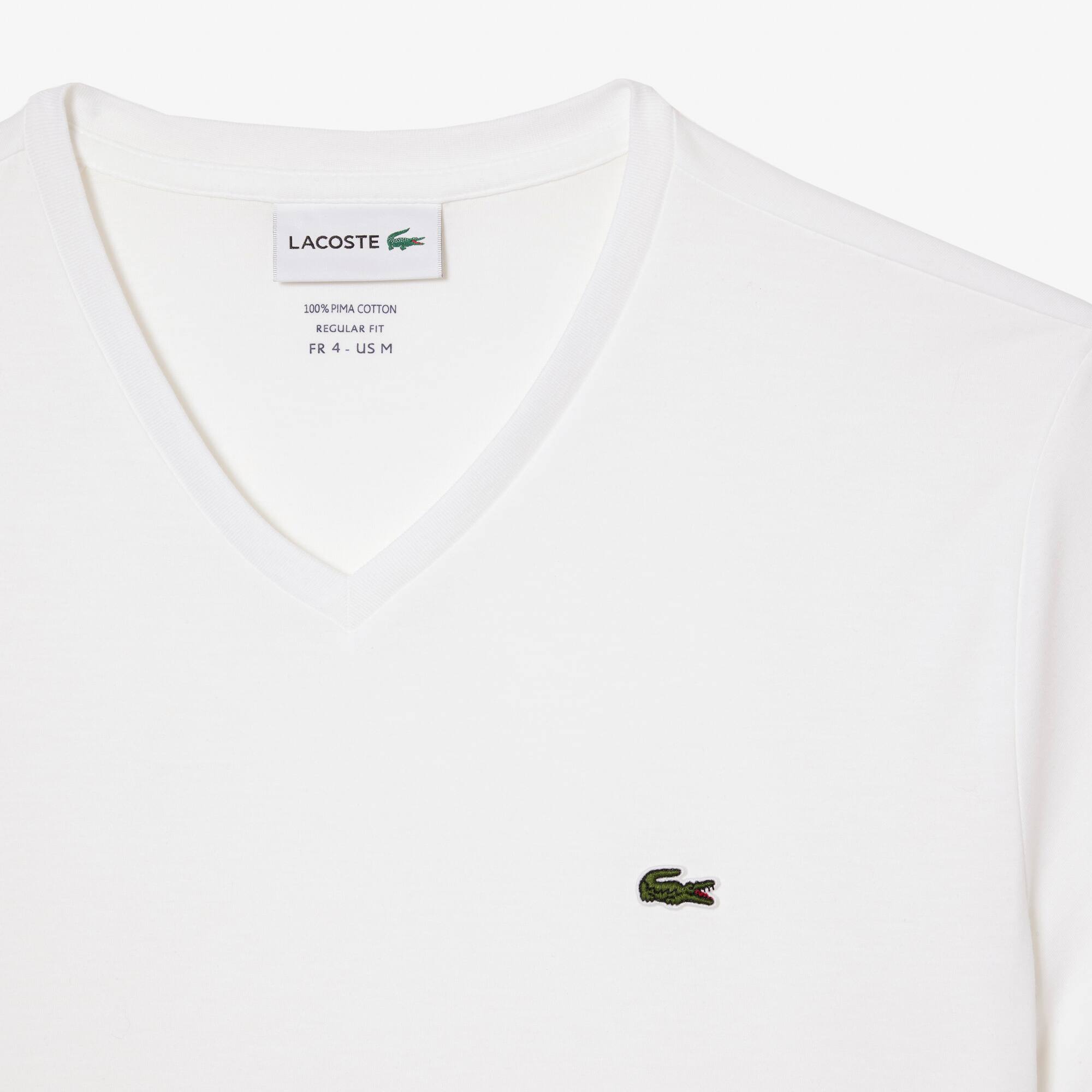 Herren-Shirt aus Pima-Baumwolljersey mit V-Ausschnitt T-Shirts - Weiss - Lacoste - Herren