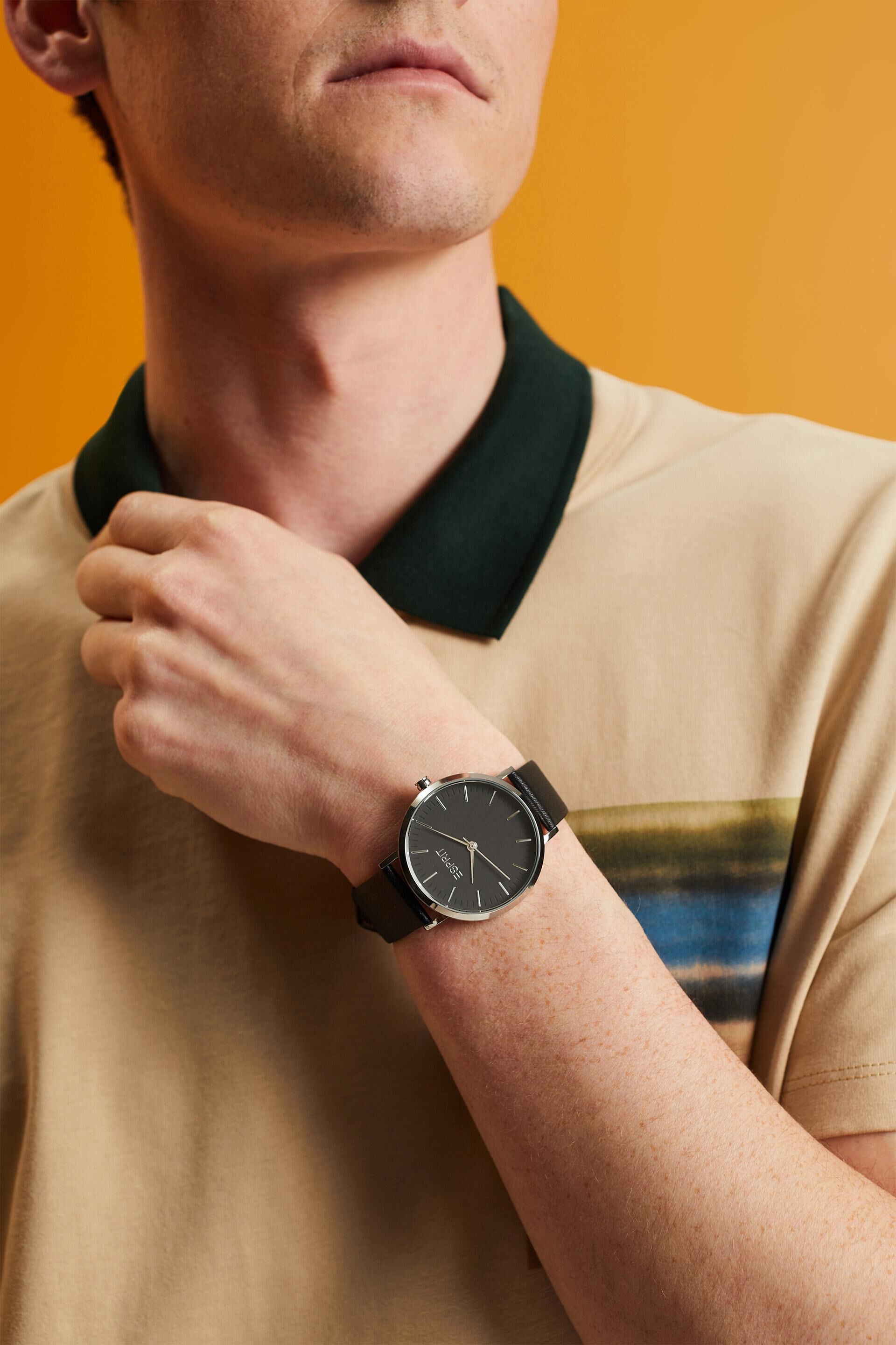 Montre acier inox, bracelet cuir