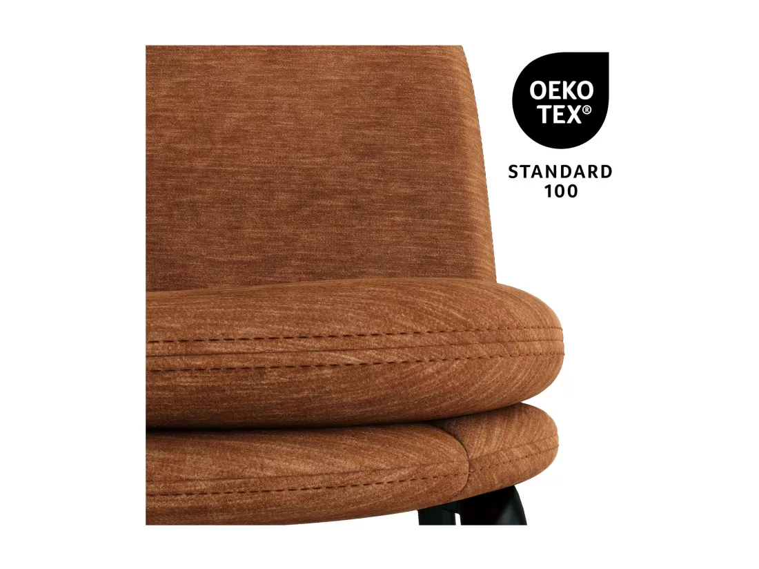 NOLAN - Chaise de bar tissu chenillé Terracota et métal noir mat (x2)