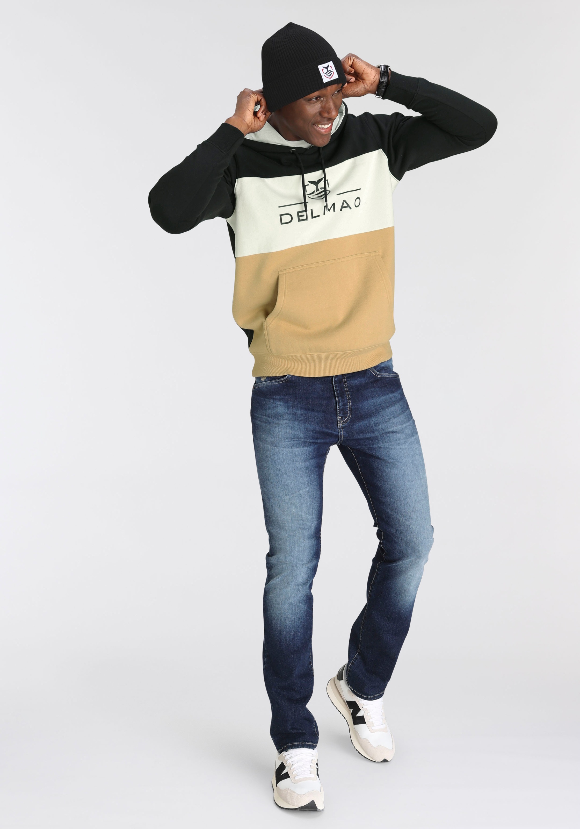 DELMAO Kapuzensweatshirt , Langarm,  lockere Passform,  Colourblocking-Optik,  mit Kapuze