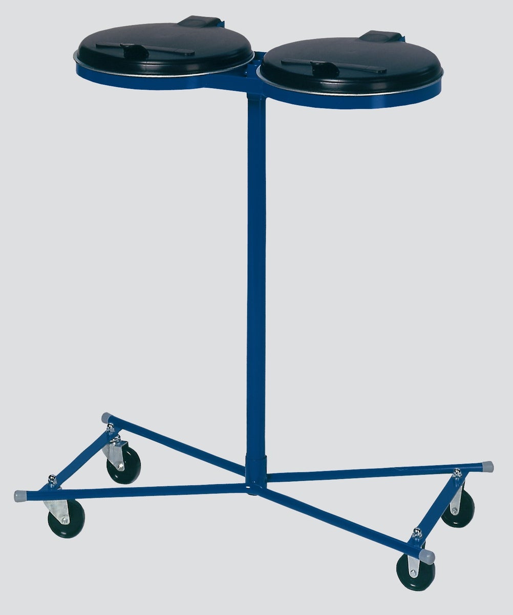 PROREGAL Robuuste dubbele afvalbak met kunststof deksel, verrijdbaar, 2 x 120 liter, hxbxd 102 x 86 x 48 cm, staal, blauw/zwart