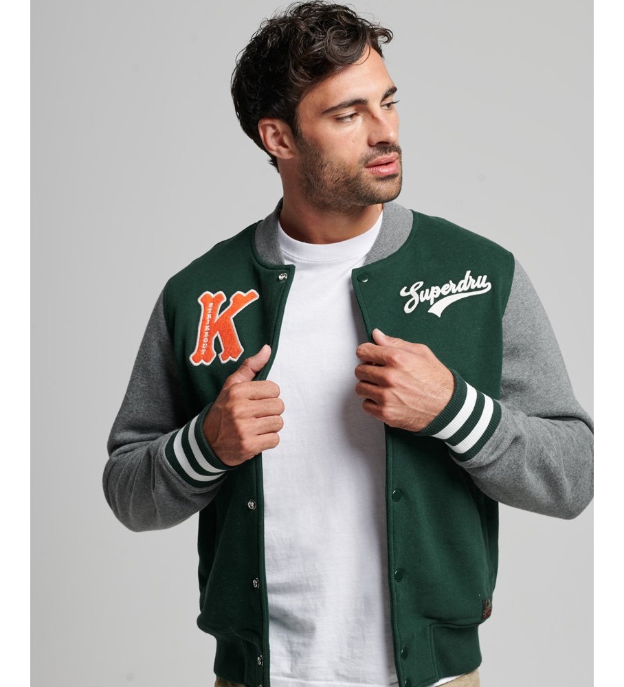 Jaqueta bomber vintage universitária da Superdry, cinza/verde