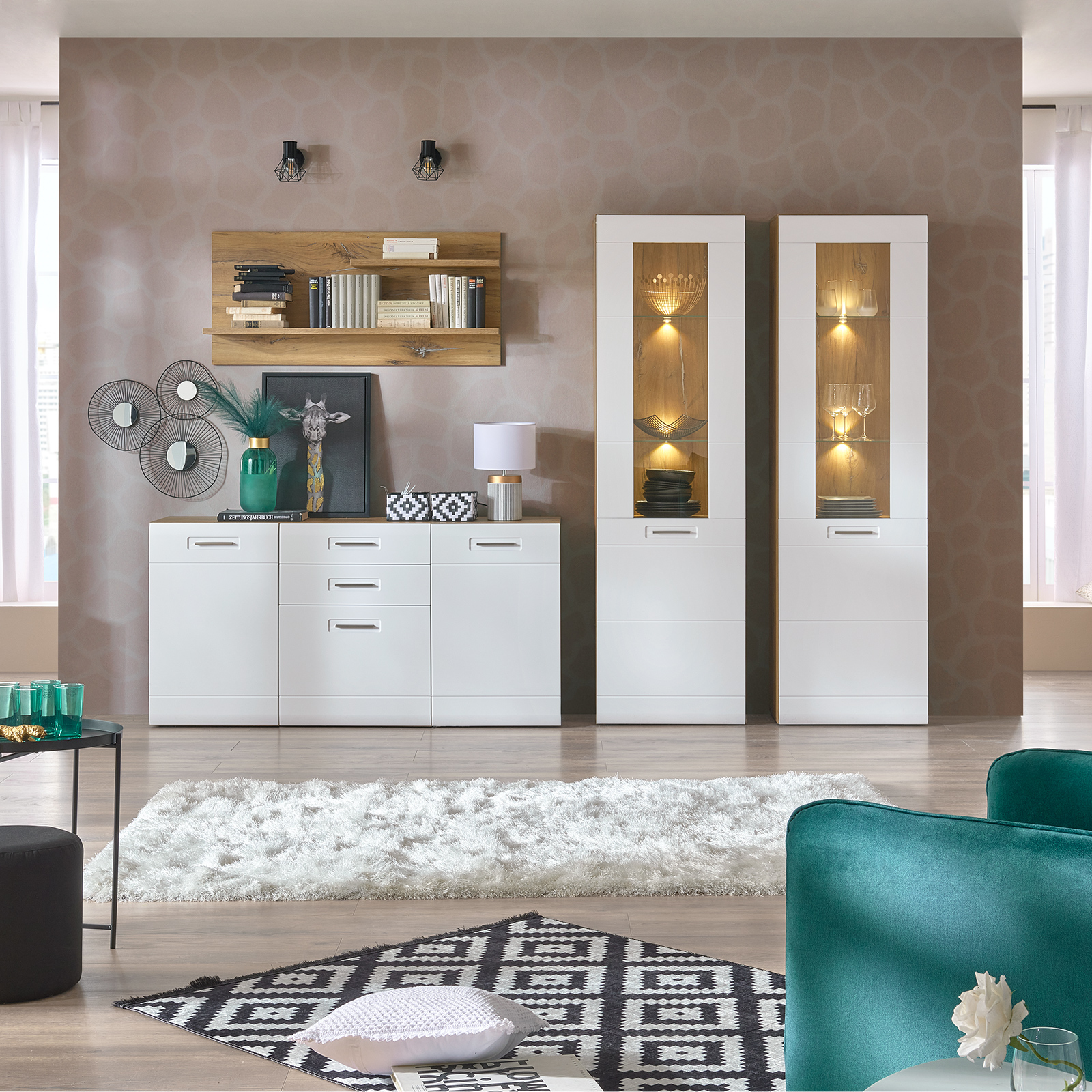Luca Bessoni Sideboard AURIS - weiß-Flagstaff Eiche - 163 cm