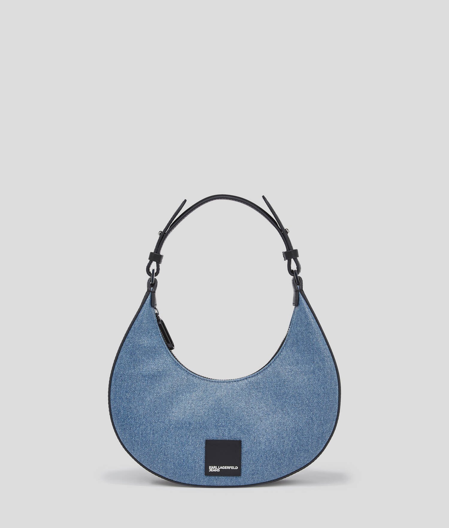 SAC DEMI-LUNE PORTÉ ÉPAULE KLJ AVEC LOGO ENCADRÉ - Bleu enduit