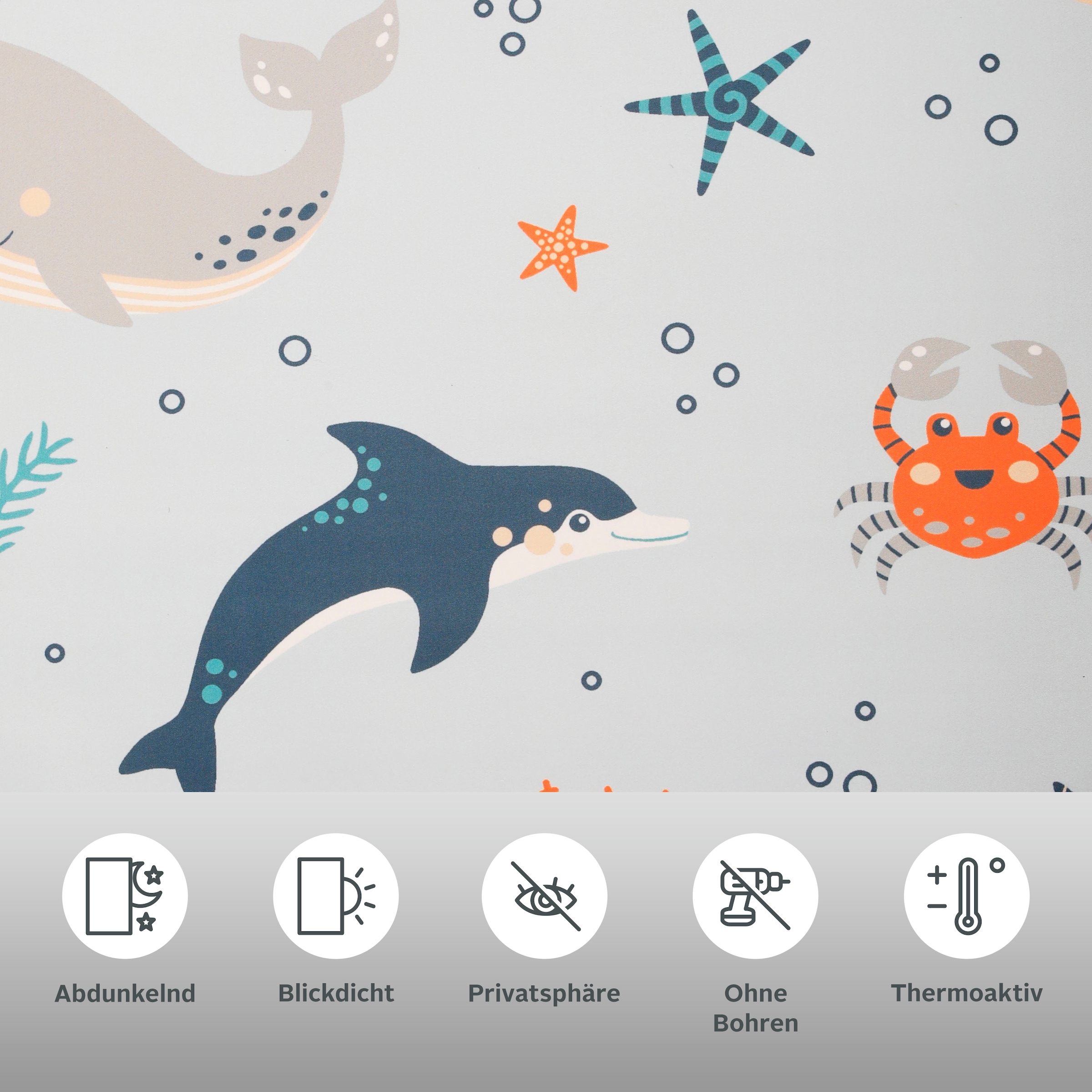 Lüttenhütt Verdunklungsrollo »Ocean« abdunkelnd Sichtschutz | Verdunkelung | energiesparend ohne Bohren freihängend Fixmass, Klemmfix, Meer, Tiere, Kinderrollo