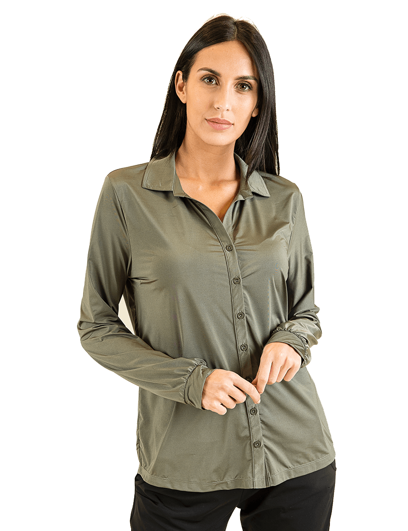 HBT BASICS ESSENTIELS | ZÉLIE SILKY TOUCH CHEMISE FEMME KAKI
