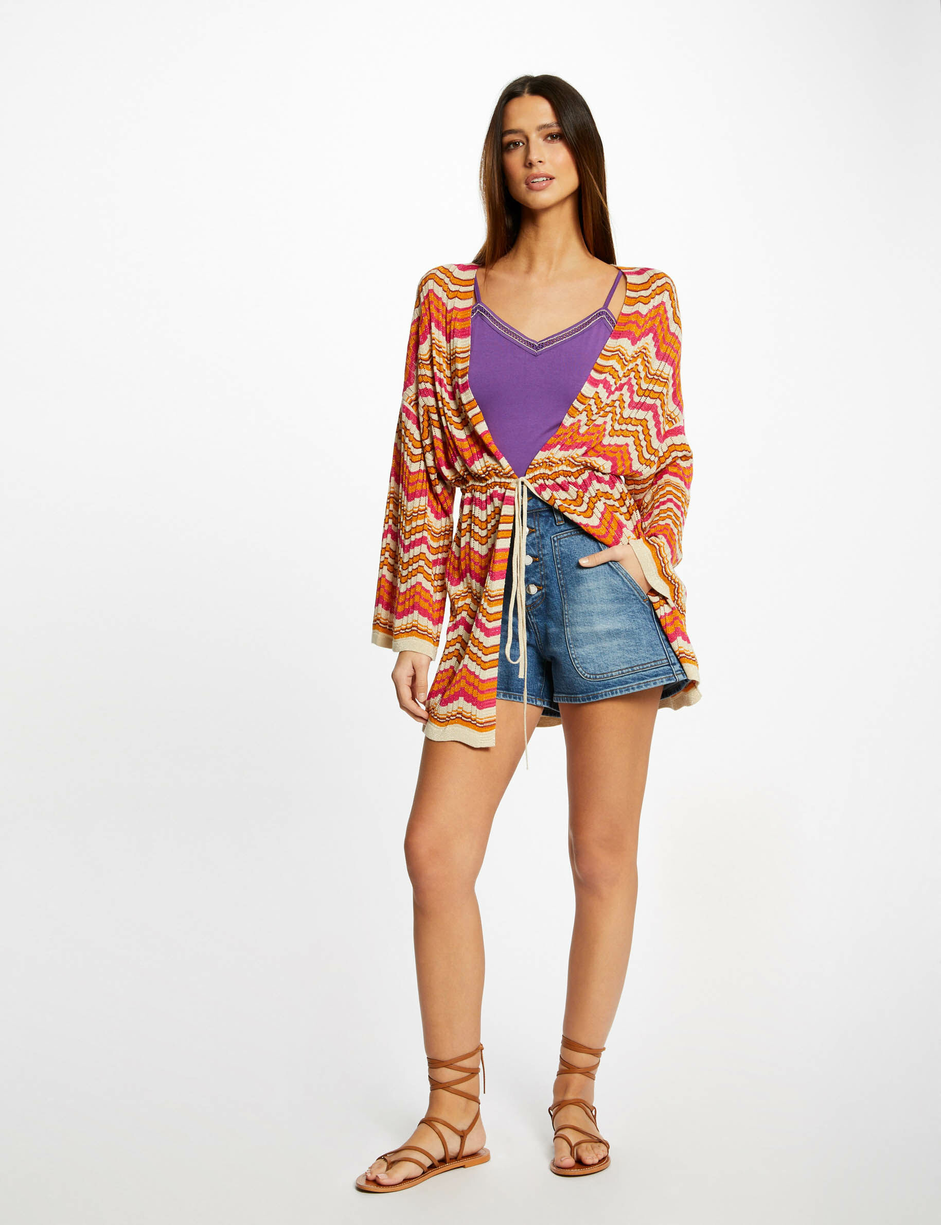 Poncho imprimé chevron orange femme - orange