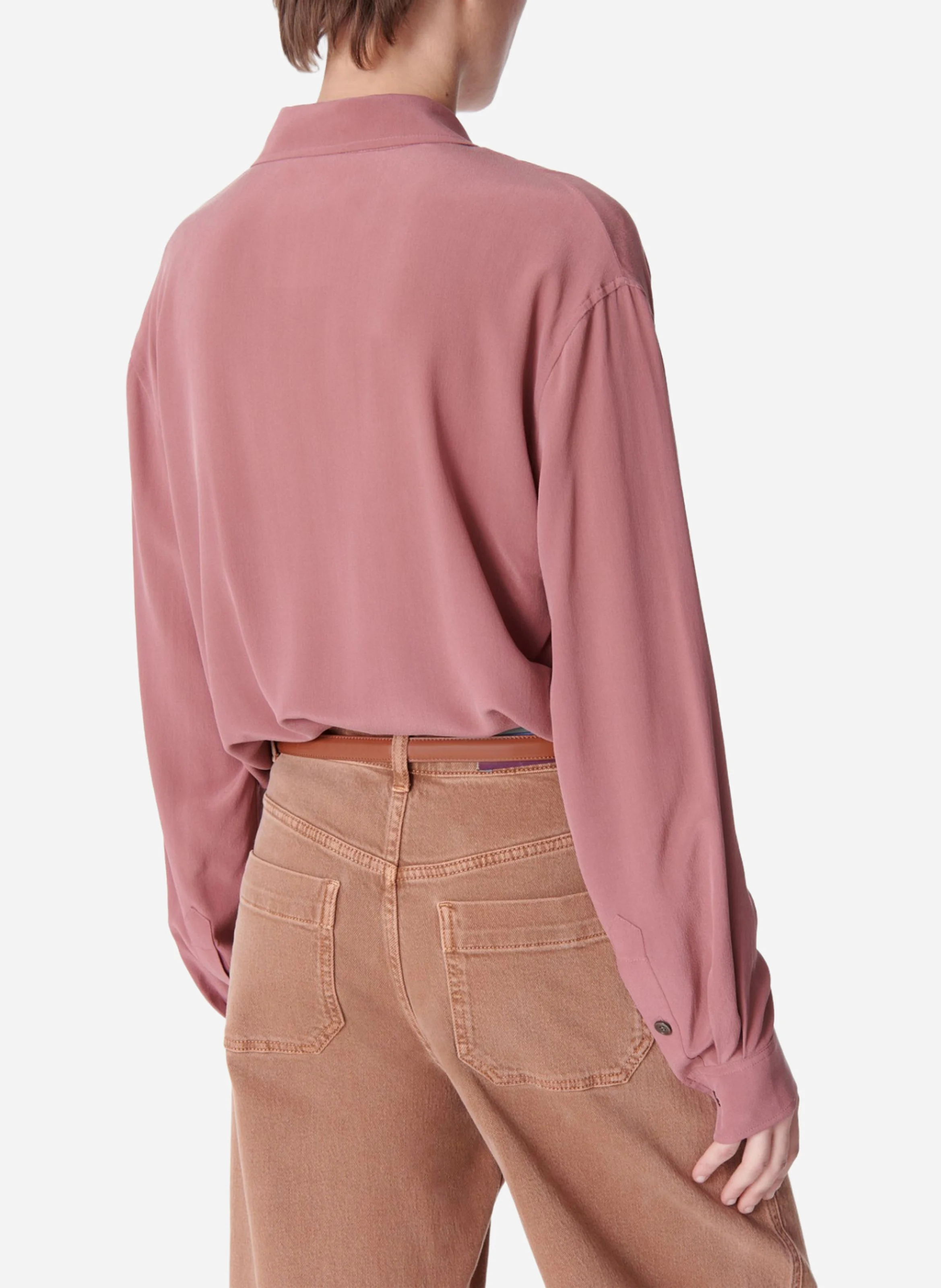 DRUYAT - Chemise à col v fluide en soie| Marron