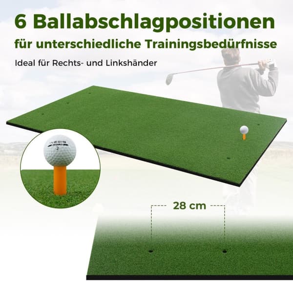 3-i-1 golf-tee-matte med kunstgress, 2 golf-tees, 2 justeringsstaker og 6 forhåndsborede tee-hull, 152 x 92 cm