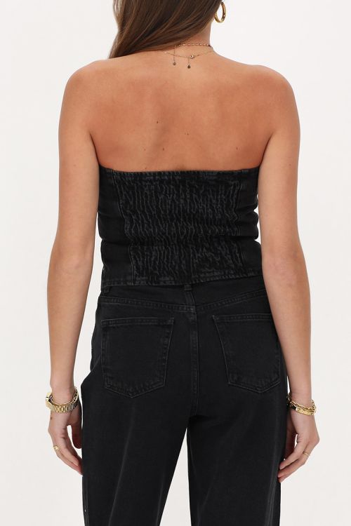 Zwarte denim corset top met strass