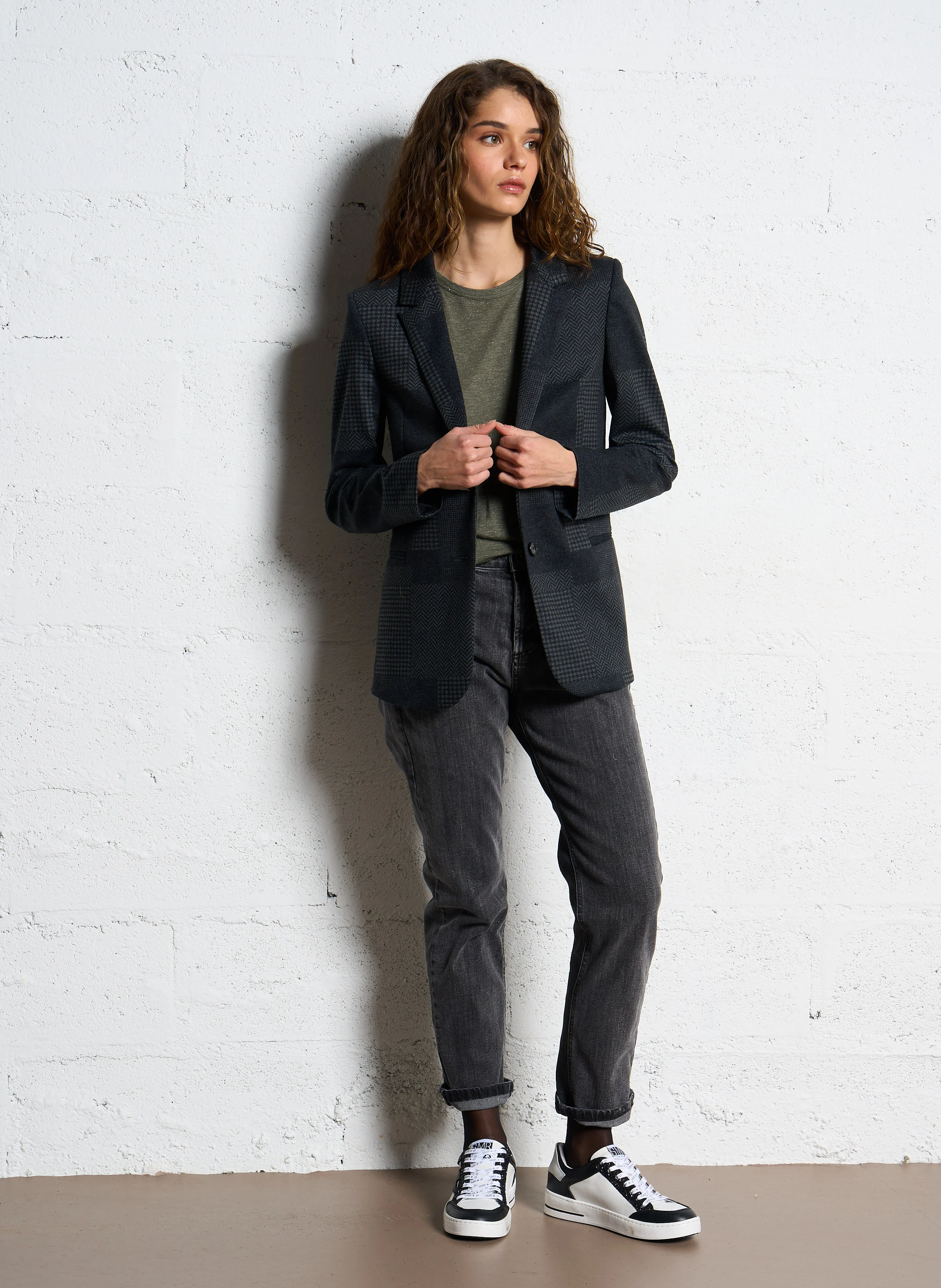 Veste tailleur droite imprimé | Gris