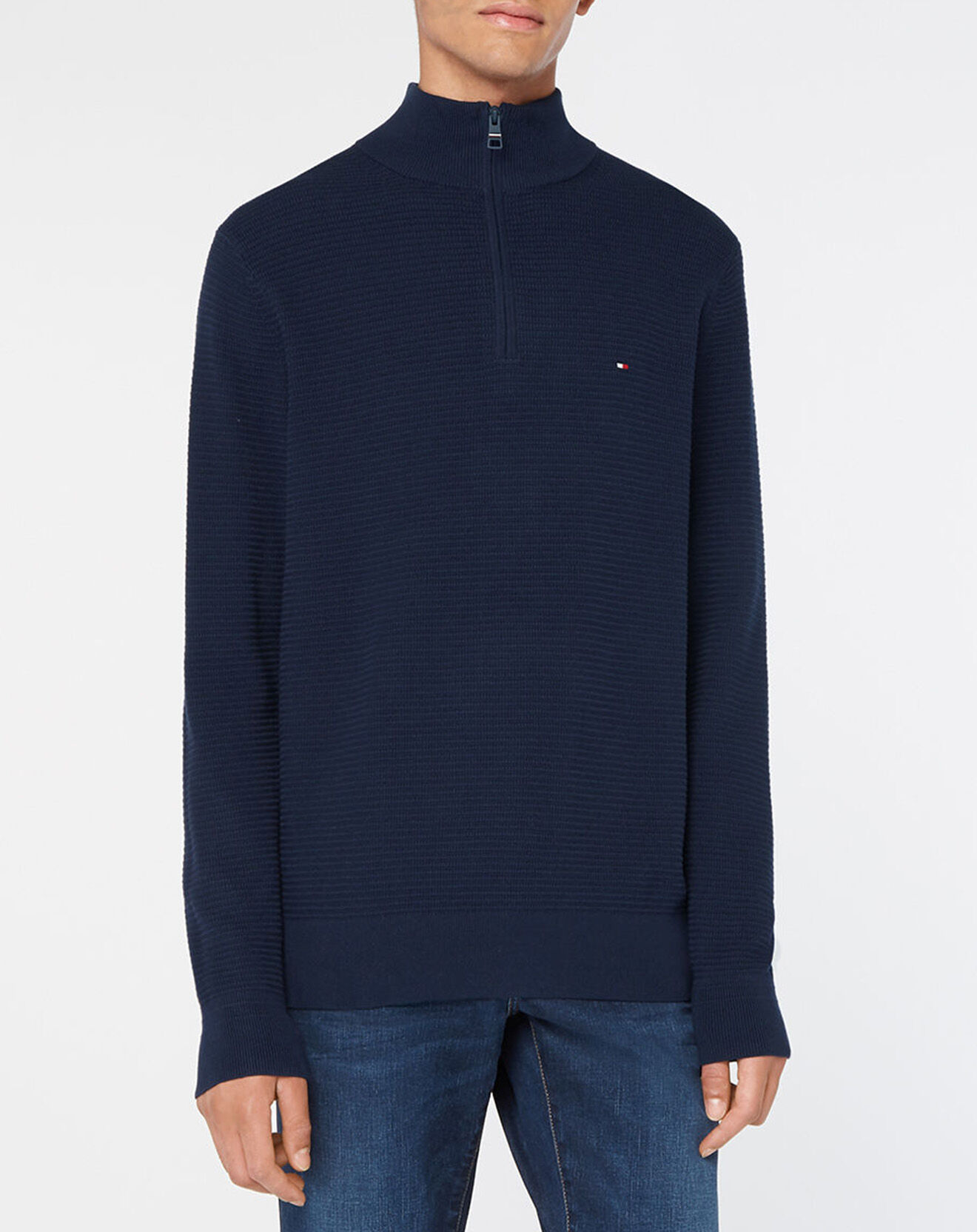 Tommy Hilfiger Pull 100% Coton Bio Structure bleu marine