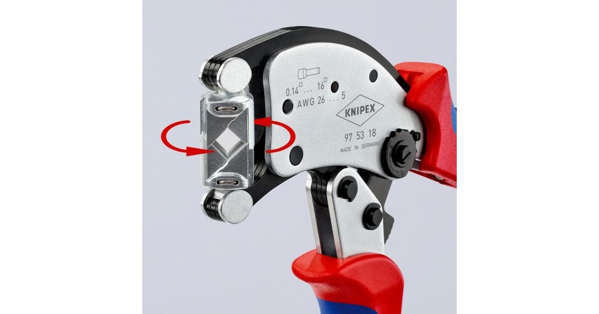 KNIPEXTwistor 16 Zelfinstellende krimptang voor adereindhulzen  (Rood/blauw, met draaibare krimpkop)