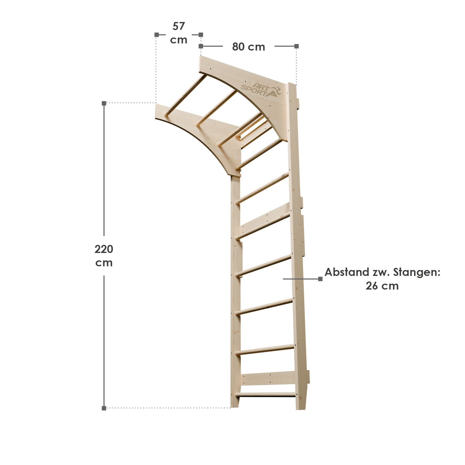 ArtSport Sprossenwand für Erwachsene - Indoor Klettergerüst aus Holz mit Klimmzugstange - Natur