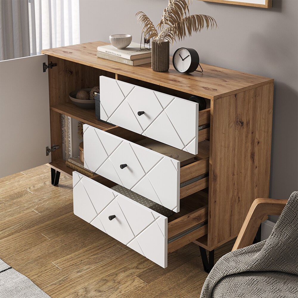 Vicco Sideboard Nizza 128 x 78 cm, Artisan Weiß, Wohnzimmerschrank