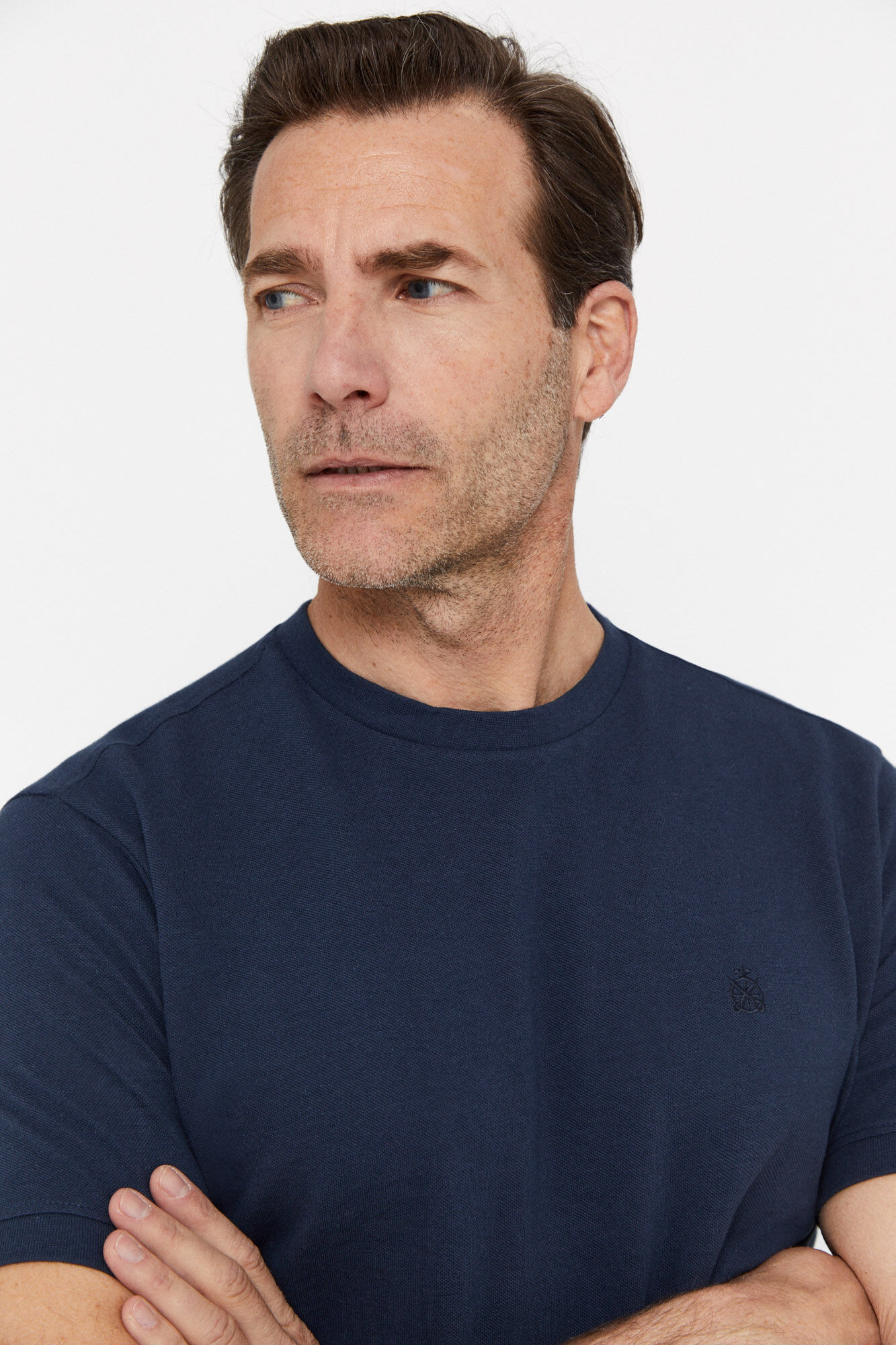 Camiseta básica de piqué - Azul escuro