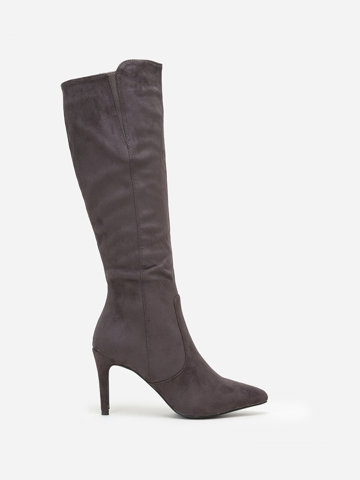 Bottes en suédine à bout et talon pointus- Gris