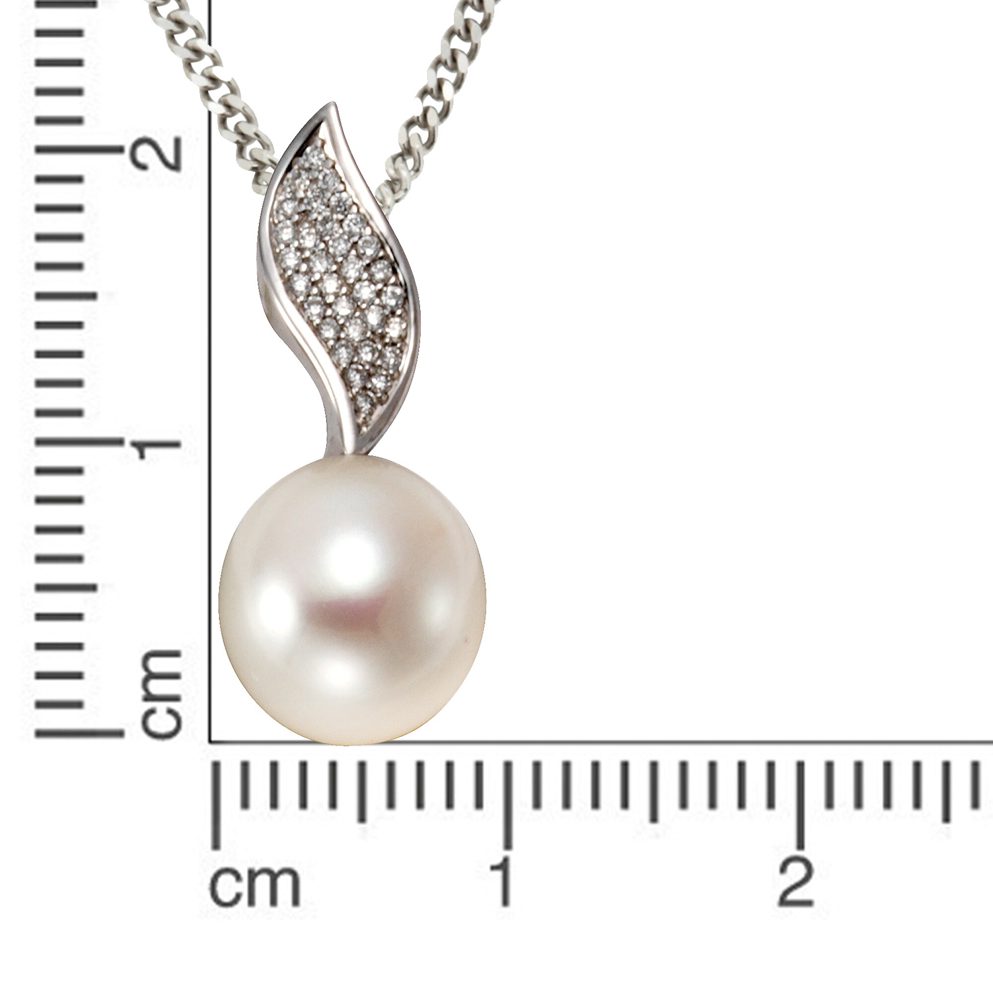Orolino Halskette Gold 585 mit weißer Perle 10,5-11mm und 33 Brillanten zus. 0,12ct.