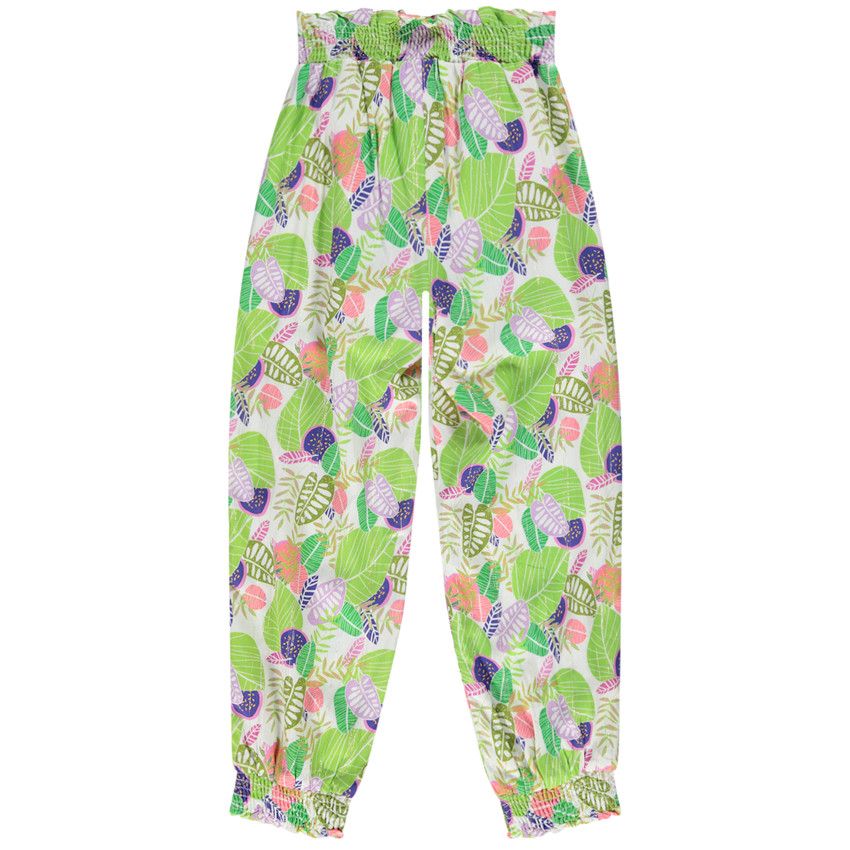 Pantalon large imprimé tropical pour fille - Blanc