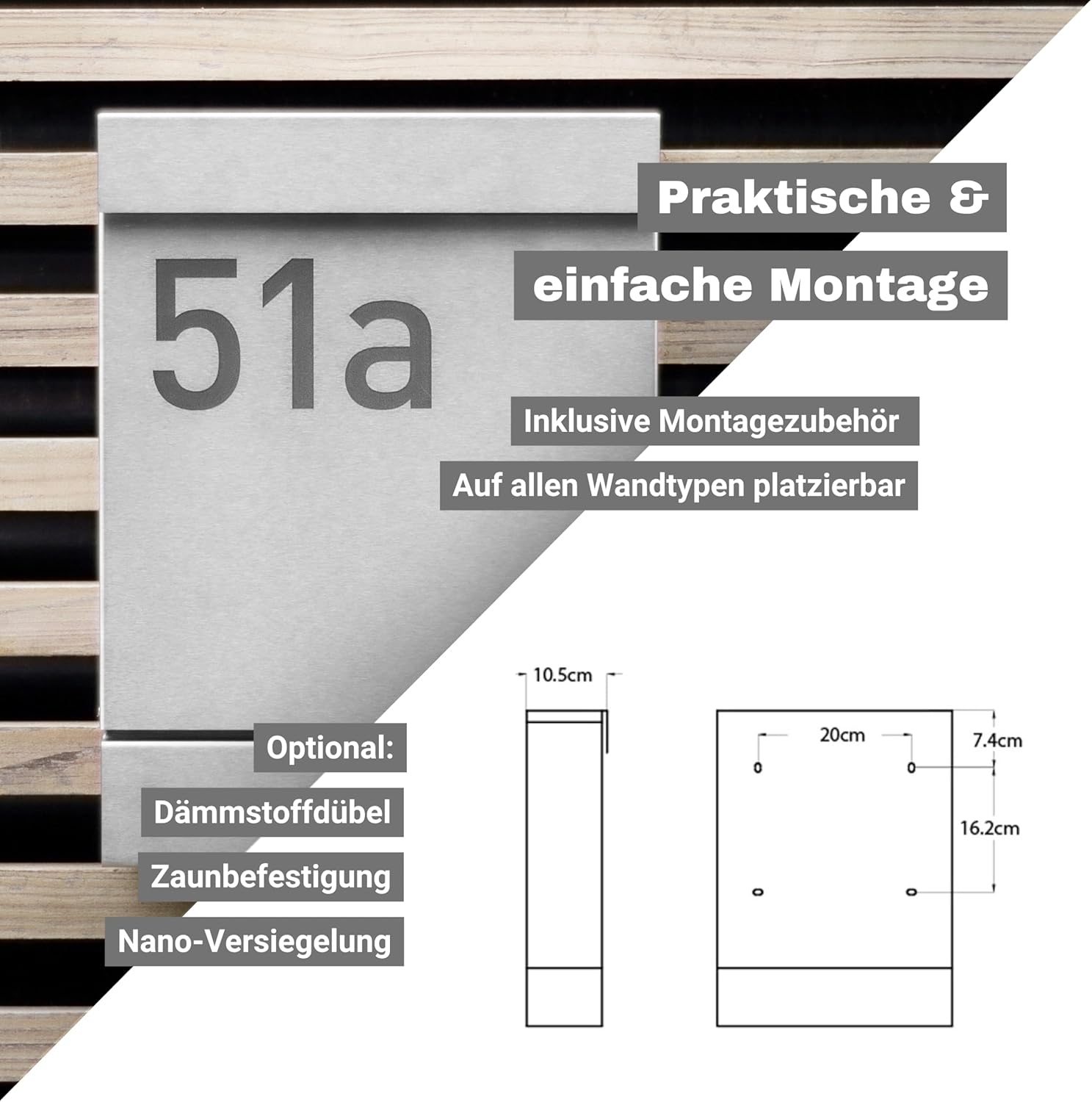 Radius Designer Briefkasten Edelstahl - Briefkasten mit Zeitungsfach für Zeitungsrolle - Postkasten Briefkästen inkl. Montagematerial aus DE – Letterman M Edelstahl