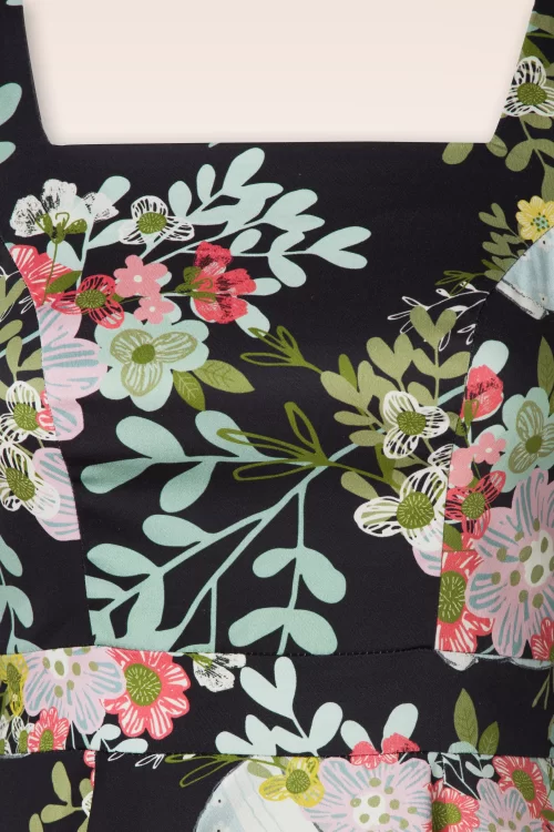 Hearts & Roses Janet Floral swing jurk in zwart en multi
