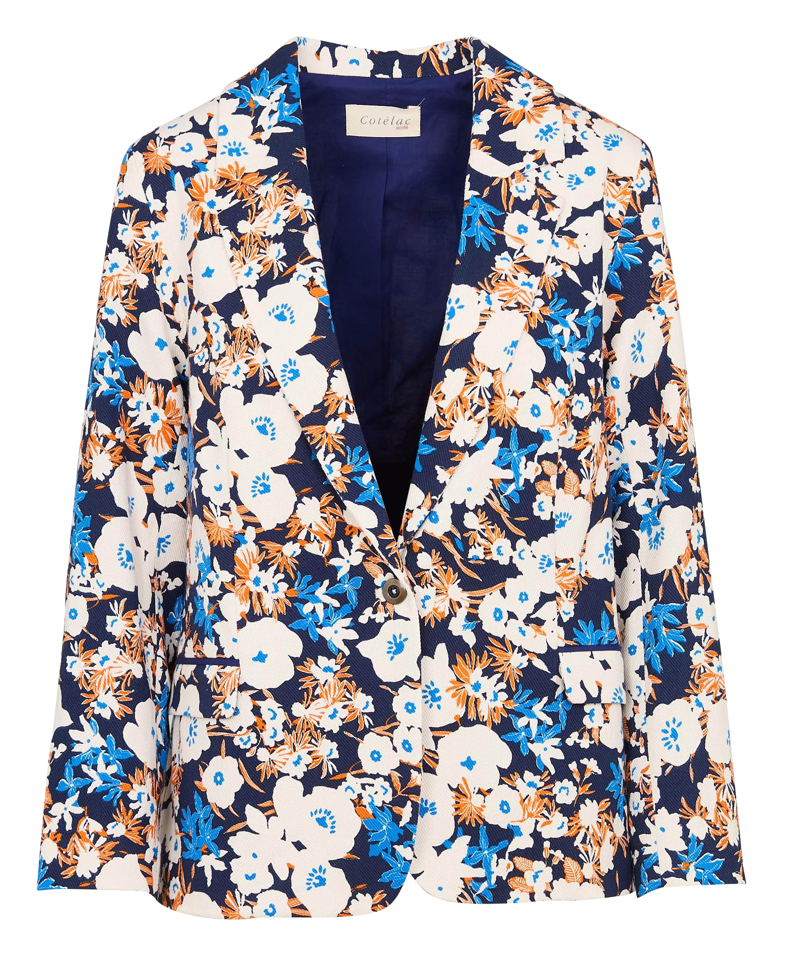 Veste droite en coton imprimé | Bleu
