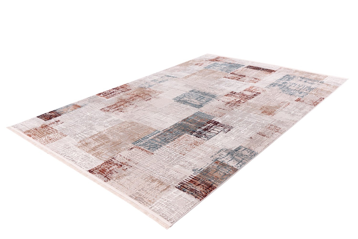 Kortpolig tapijt Celestia grijs / zalmroze vintage design, used look, patchwork design 80 x 150 cm