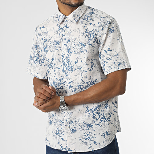 Chemise Manches Courtes Relax Water Beige Clair Bleu Marine