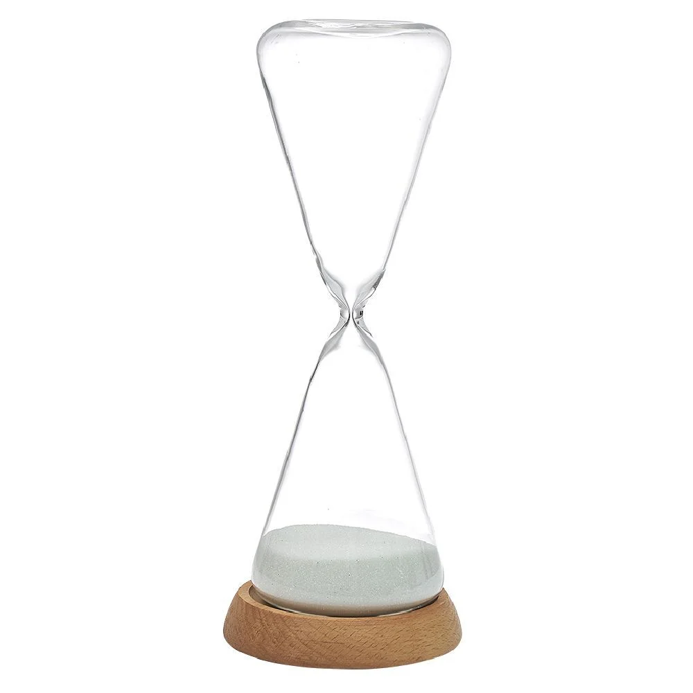 Sablier transparent avec support en bois H.24 cm