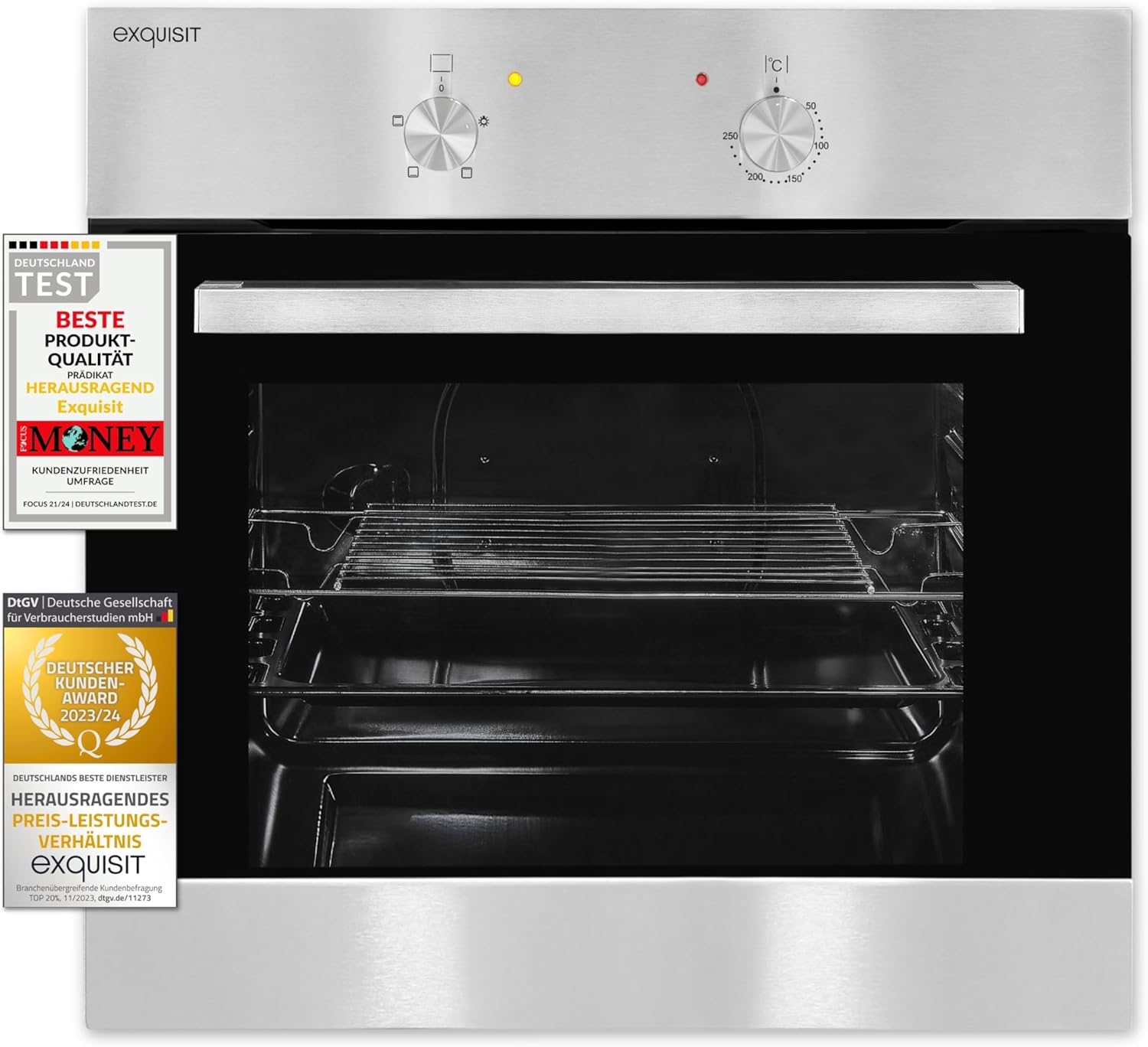 Exquisit Einbaubackofen, Backofen Einbaugerät Silber, 62 L Garraum, Einfache Bedienung, Backofen klein, EBE 555-1.1