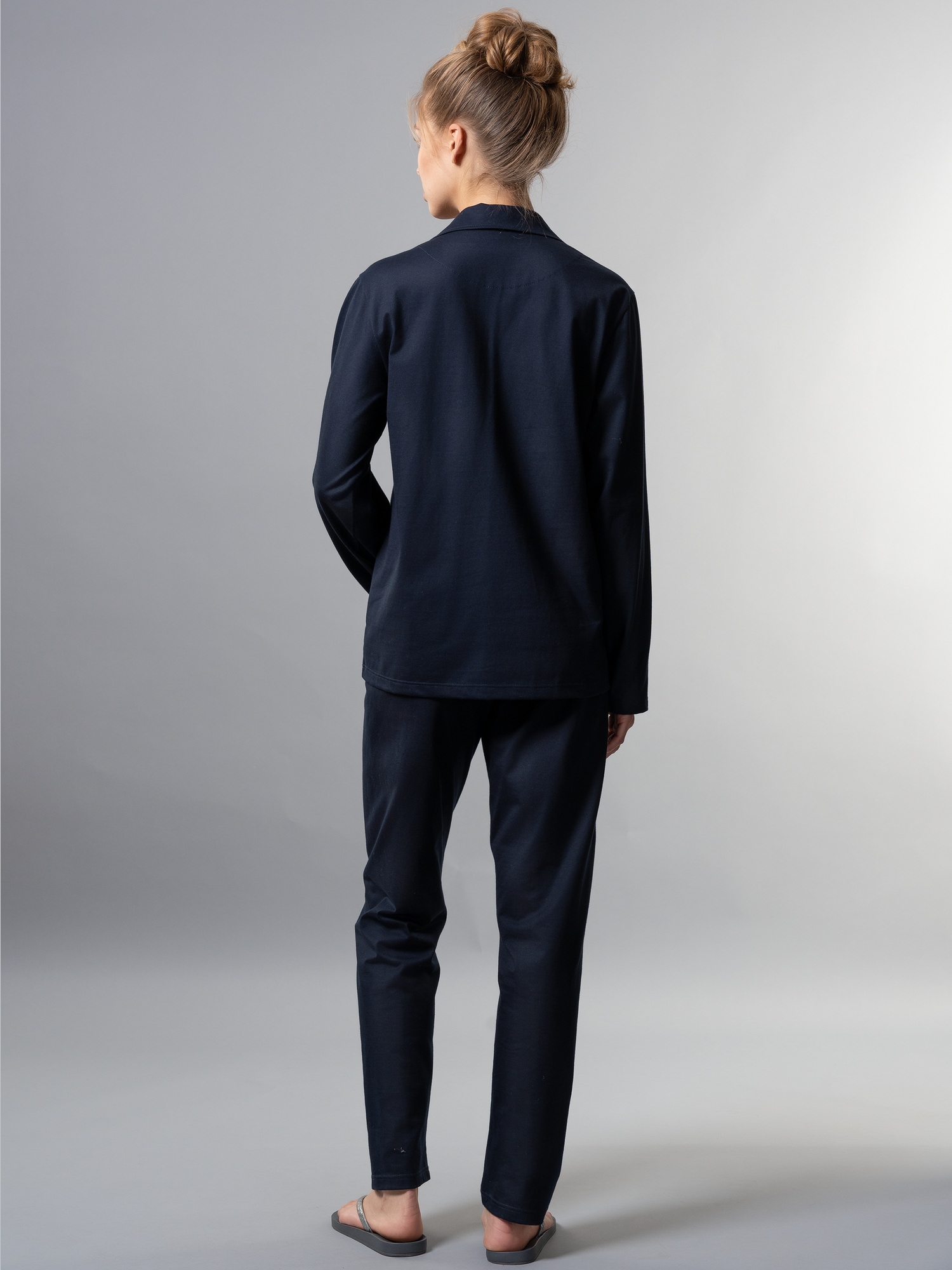 Schicker Schlafanzug mit elegantem Kragen und Knopfleiste Navy