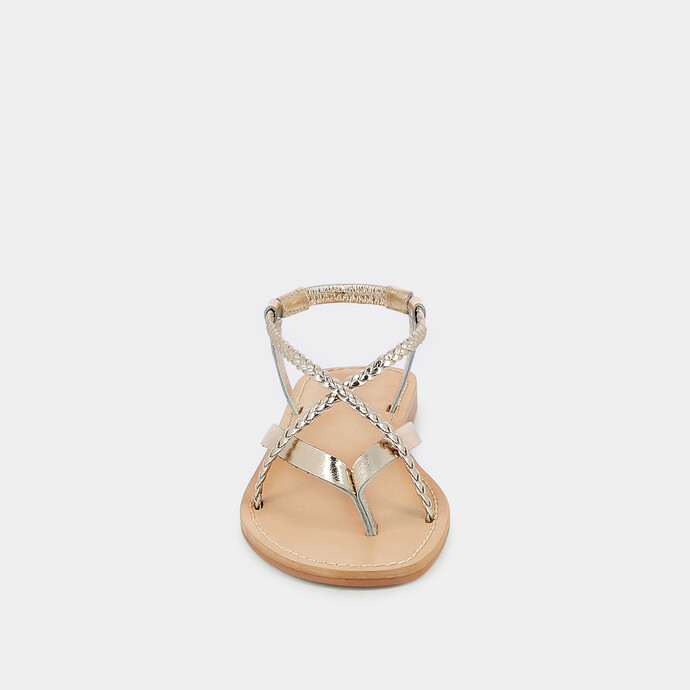 Sandales à brides tressées  en cuir metallisé platine