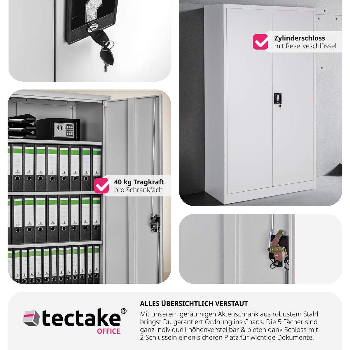 tectake Blain archiefkast van gepoedercoat staal, 180 x 80 x 40 cm