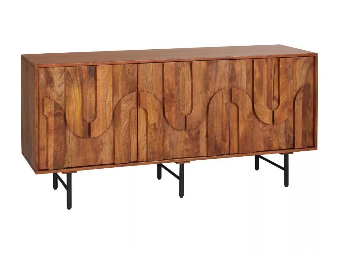Buffet avec 3 portes en bois de manguier et métal noir - Naturel - MIZORAM de Maison Céphy