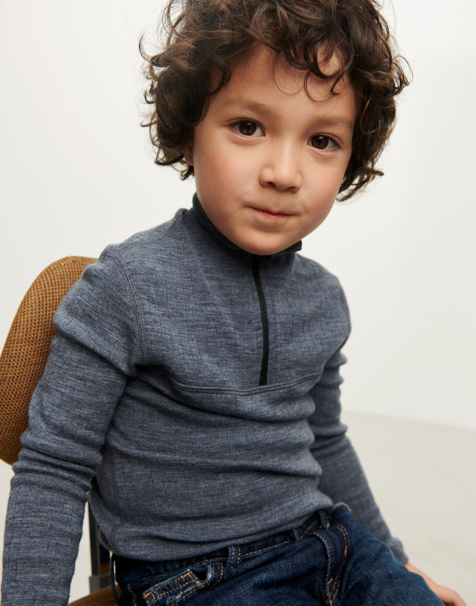 Shirt met halve rits van merinowol voor kinderen