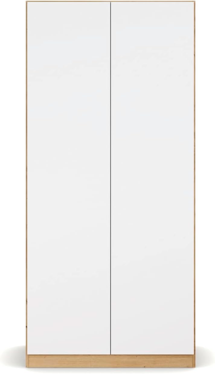 Rauch Möbel Nidda, Drehtürenschrank, Kleiderschrank weiß, Kleiderschränke, Garderobe, Schrank mit Stauraum, 2-türig, grifflos mit Push-to-Open-Funktion, Farbe Weiß-Eiche Artisan, Holz, 91x197x54cm