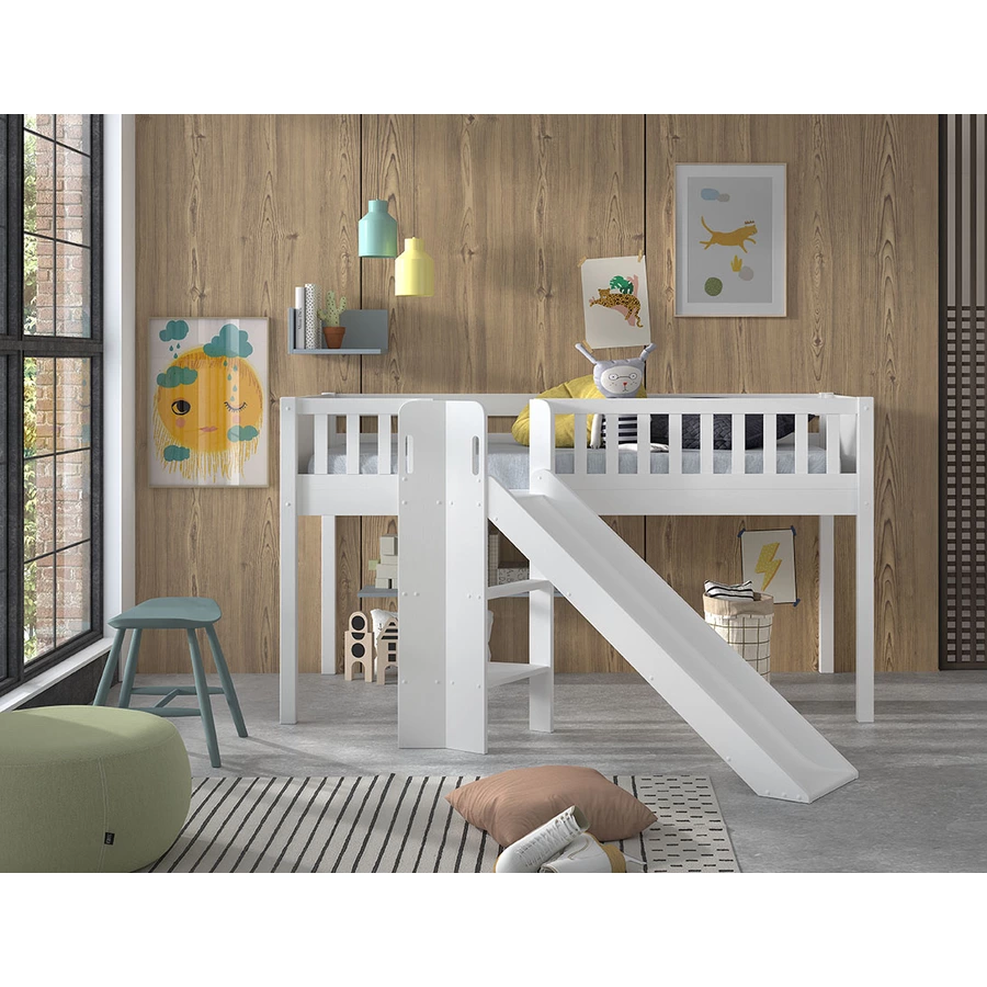 VIPACK Spielbett SCOTT 90 x 200 cm inkl. Rutsche weiß