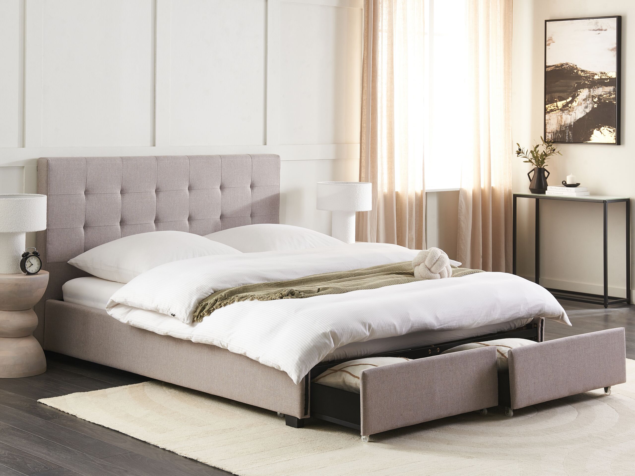 Beliani-ROCHELLE-Tweepersoonsbed-Lichtgrijs-160 x 200 cm-Polyester