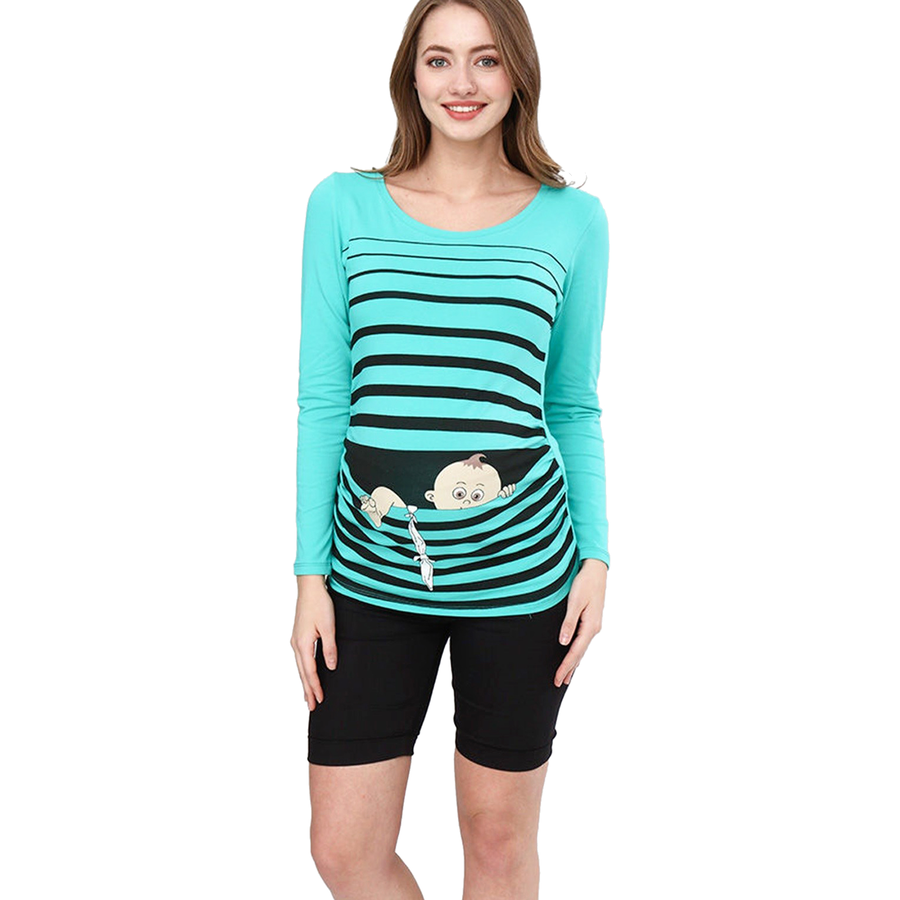 M.M.C. Umstandslangarmshirt Baby Flucht mit Motiv Mint