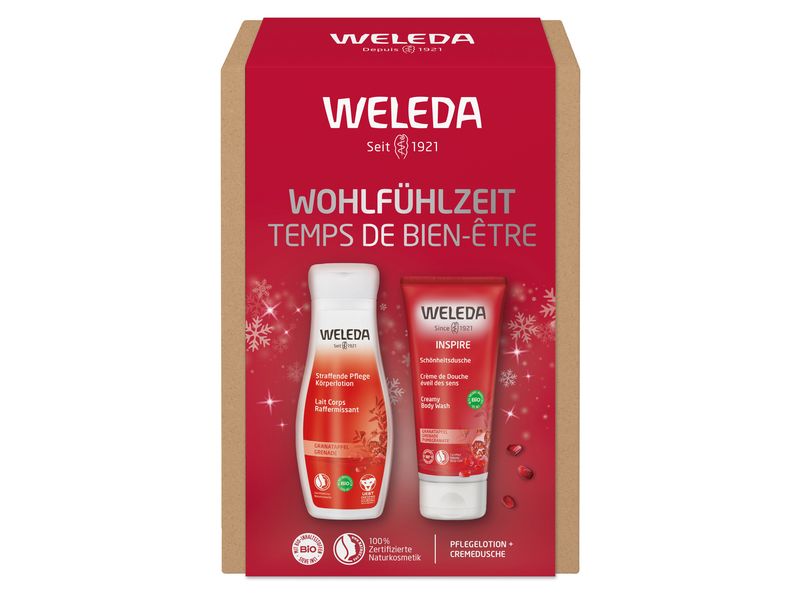 WELEDA Geschenkset Wohlfühlzeit 1 x 200 ml & 1 x 50 ml Geschenkbox mit Körperlotion und Schönheitsdusche