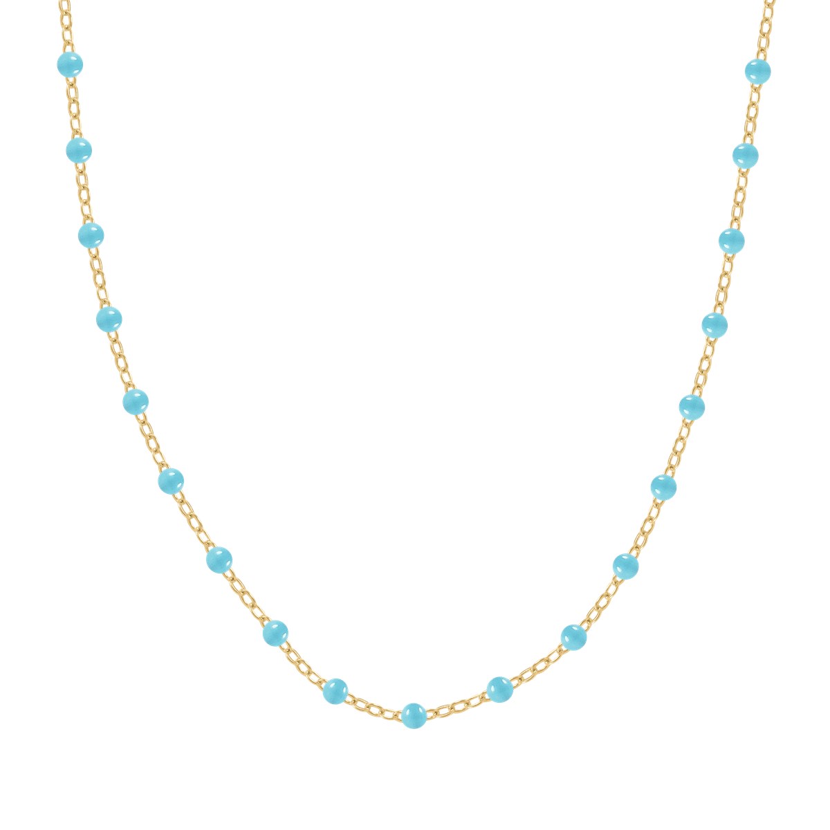Collier à pierres turquoises en acier plaqué jaune
