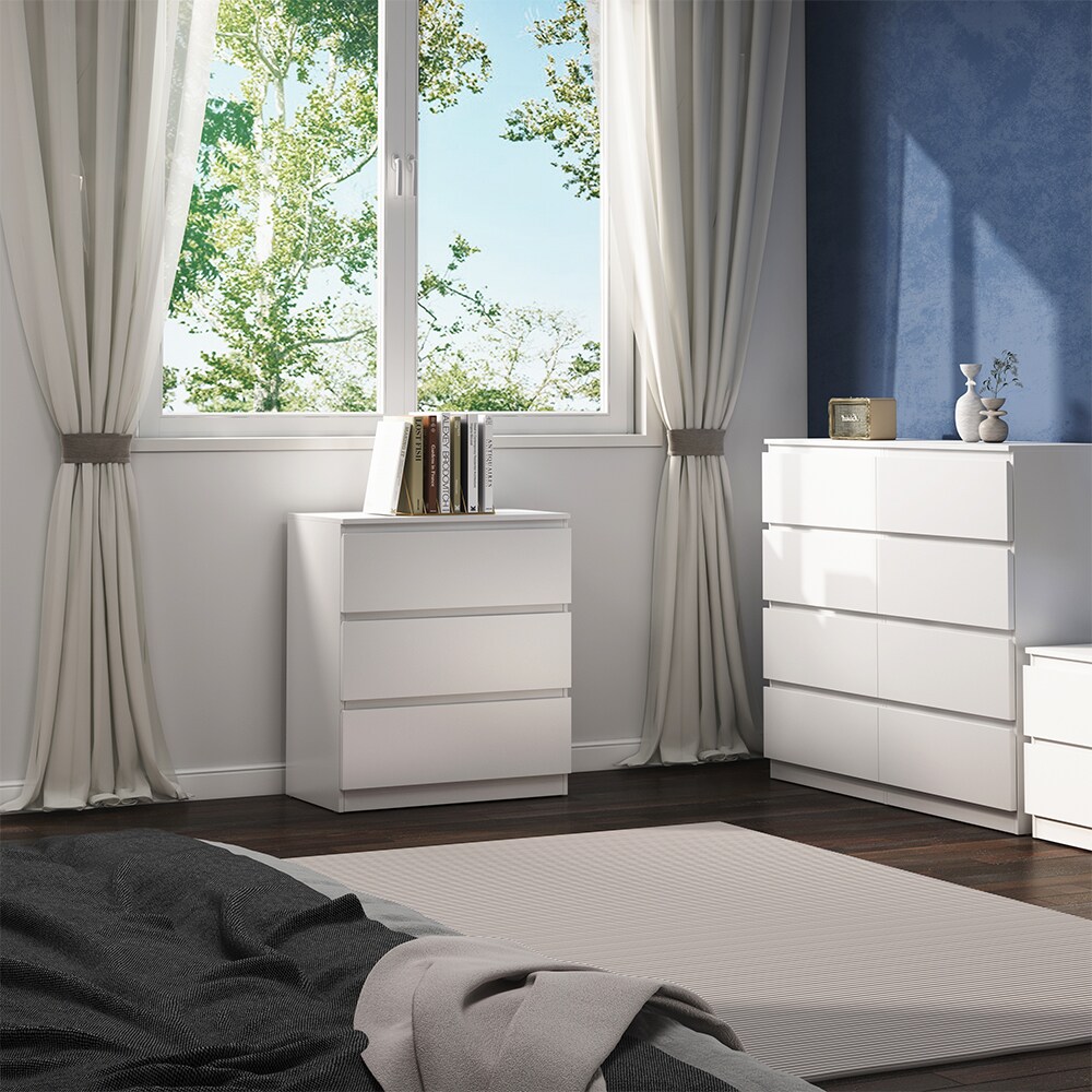 Vicco Kommode Calisto, Weiß 70 x 78,5 cm, mit 3 Schubfächer, Highboard, Schrank