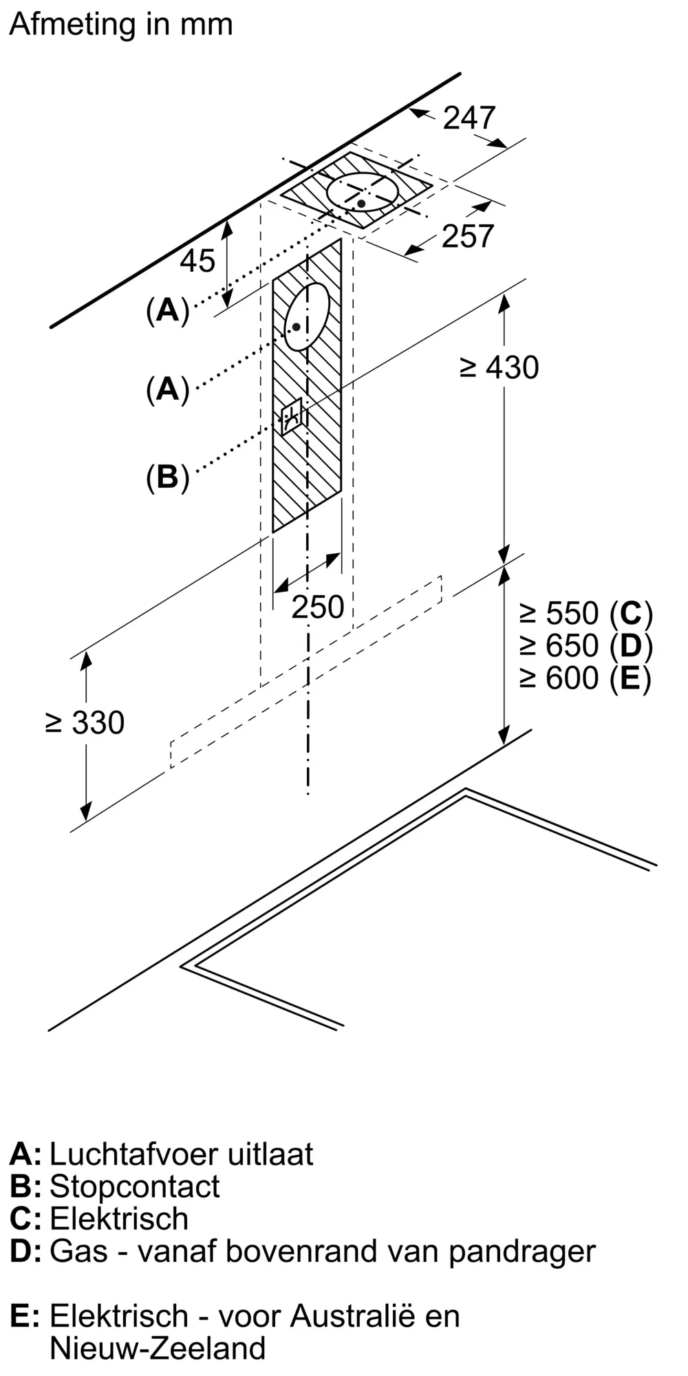 Serie 2 Wandschouwkap 60 cm Roestvrij staal